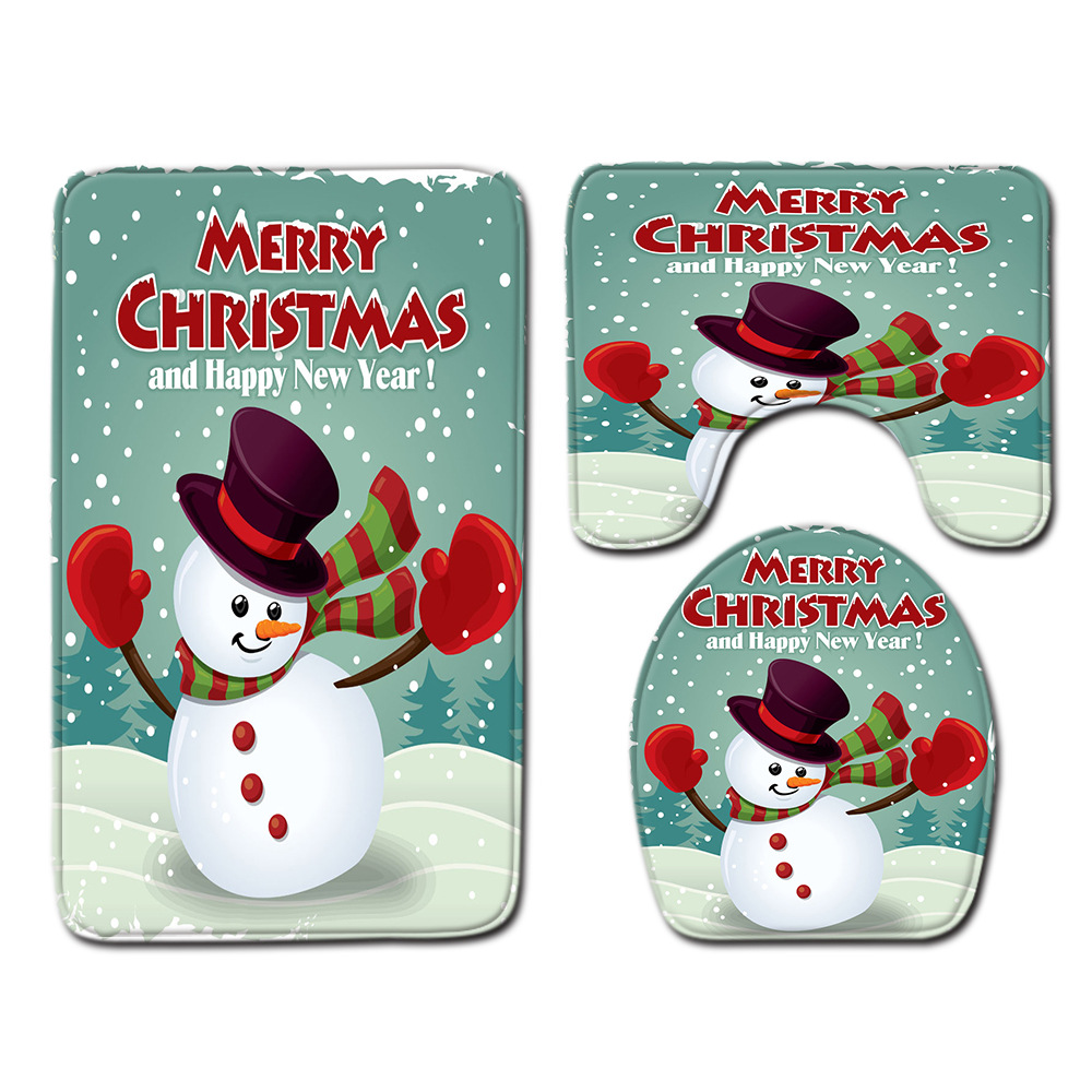 Navidad muñeco de nieve alfombra de baño alfombra de puerta inodoro de tres piezas antideslizante alfombra de piso transfronterizo en stock deseo amazon 1