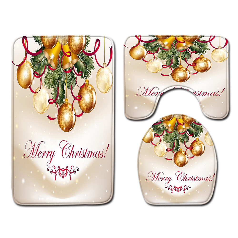 Navidad muñeco de nieve alfombra de baño alfombra de puerta inodoro de tres piezas antideslizante alfombra de piso transfronterizo en stock deseo amazon 1