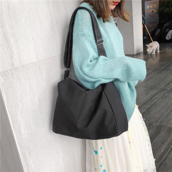 Japanese and Korean Harajuku Diablo ins Lazy Buddha Style Women's Bag Men's Solid Color Canvas Shoulder Crossbody Bag Large Capacity Student Bag
