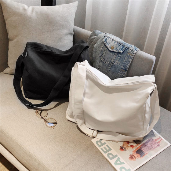 Japanese and Korean Harajuku Diablo ins Lazy Buddha Style Women's Bag Men's Solid Color Canvas Shoulder Crossbody Bag Large Capacity Student Bag