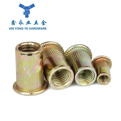 M3-M12 flat head vertical stripe rivet nut galvanized color vertical stripe nut flat head knurled rivet nut