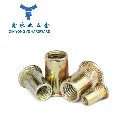 M3-M12 flat head vertical stripe rivet nut galvanized color vertical stripe nut flat head knurled rivet nut