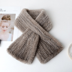 時尚水貂毛圍巾女冬季保暖交叉魚尾款皮草編織水貂毛圍脖代發