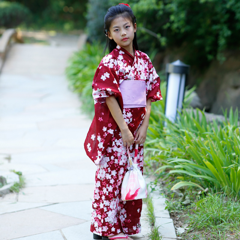 日本和服女童传统和服浴衣5-13岁女孩和服正装全套