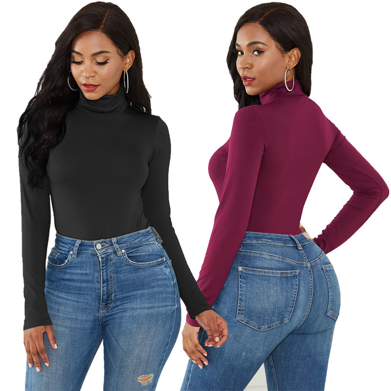 Ebay Amazon sexy women's 12-color long-sleeved turtleneck slim-fit solid color tight one-piece suit winter