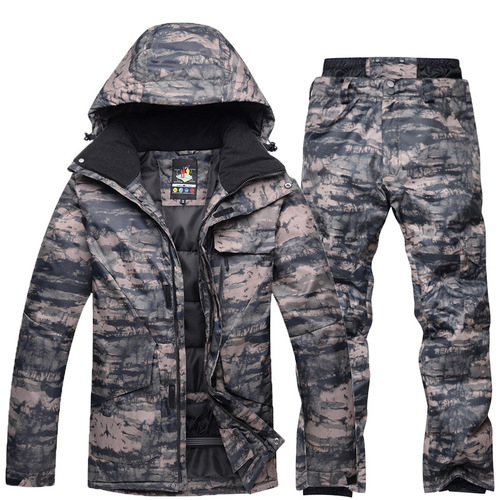 New unisex snowboard suit set, winter outdoor warm and thick camouflage snowboard jacket and pants