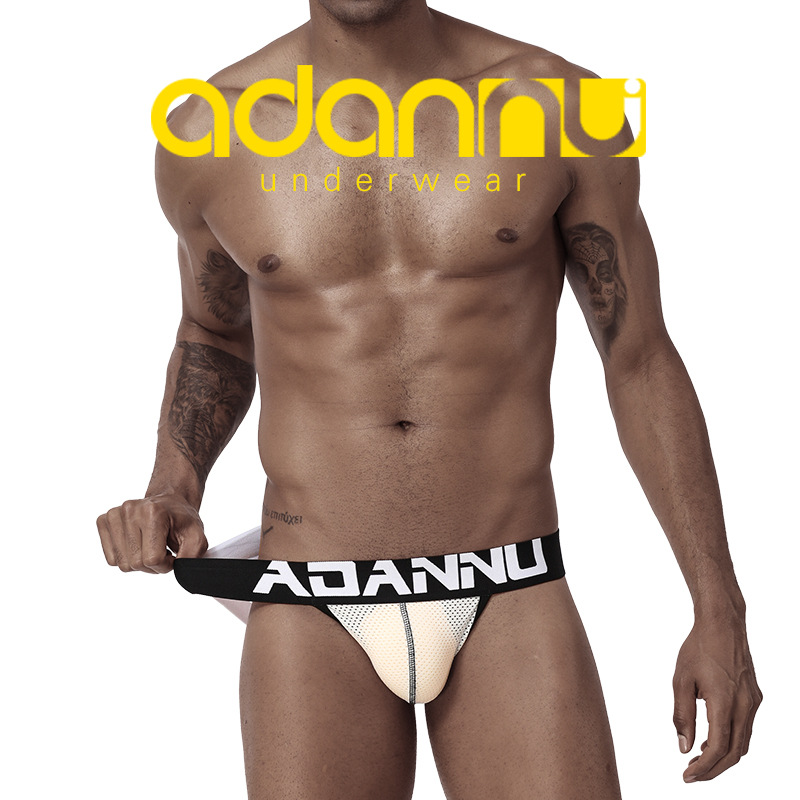 ADANNU new men's personalized thong low waist sexy double thong mesh breathable hip underwear AD139