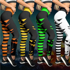 国境を越えたハロウィーンの新型ファッション弾力性の高い腰のタイツのカボチャの頭のデジタルプリントの小さい足のレギンス
