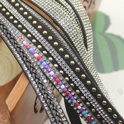 DIY diamond-encrusted Korean velvet chain material black with gold and silver dots rivets flat leather velvet belt clothing accessories