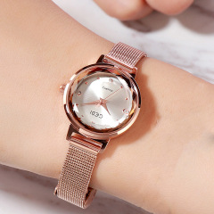 Gude Korean Version Mini Student Watch with Simple Literary Design, Waterproof Stainless Steel Mesh Strap, Lady Fashion Quartz Watch