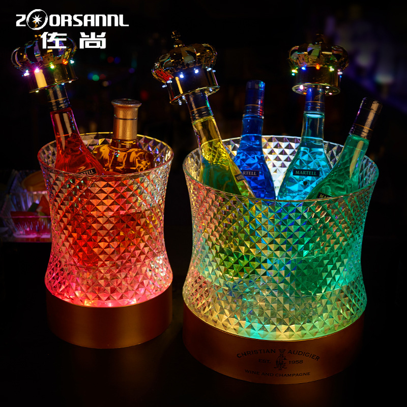 Cubo de hielo emisor de luz LED recargable barril de cerveza conjunto de vino de hielo Bar de vino tinto suministros Cubo de champán Cubo de hielo de diamante
