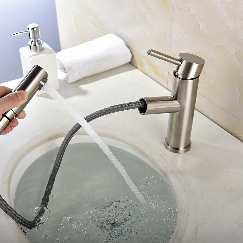 304 stainless steel withdrawal basin faucet bathroom cabinet washbasin hot and cold telescopic withdrawal faucet specials