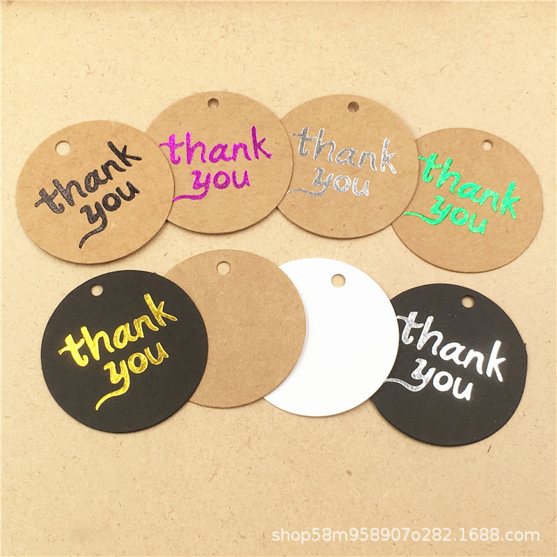 直径4cm圆形烫金烫银牛皮纸卡礼物包装卡谢谢寄语标签手工吊卡