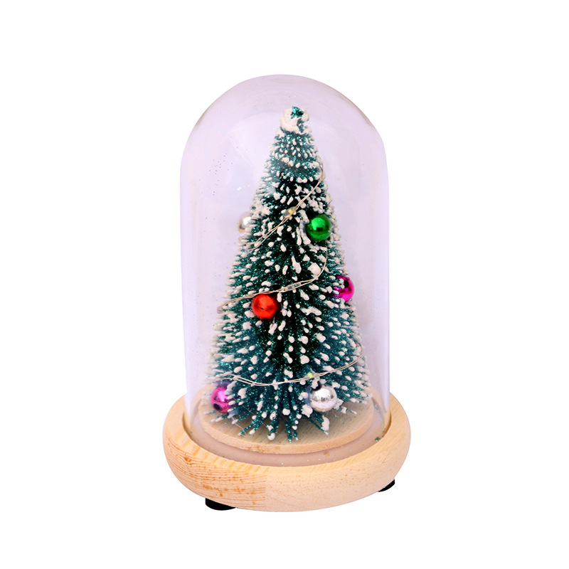Cubierta de vidrio de madera decoración de árbol de Navidad luminoso mini árbol de Navidad regalo de Navidad decoraciones de Navidad cedro