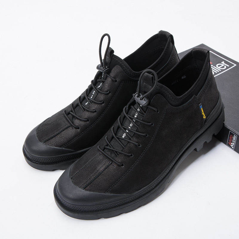 Classic Popular Genuine Leather Oil-Waxed Cowhide Closed-Toe Casual Men's Shoes, Lace-Up Thick-Soled Comfortable Leather Shoes, Wholesale from Manufacturer