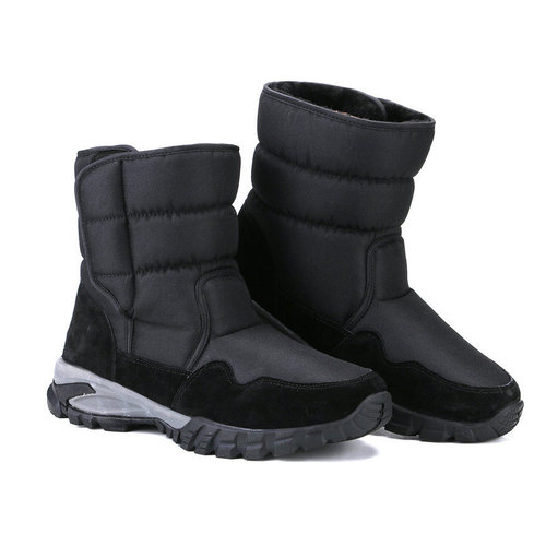 Men's Waterproof Slip-Resistant Snow Boots with Magic Tape Fleece Lined Warm Snow Boots Cotton Boots