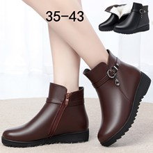 羊毛女式棉鞋平底中年棉皮鞋加绒保暖妈妈软底平跟大码中老年短靴