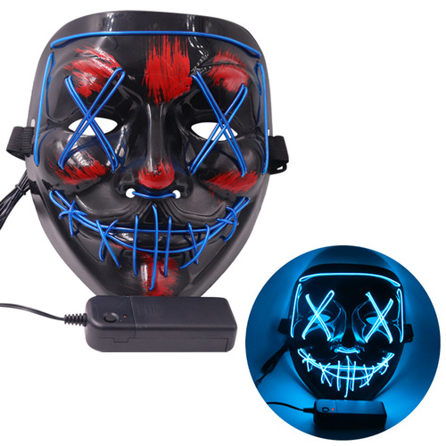 Halloween glowing mask with black V logo, blood-sucking, horror LED face mask, ghost face, EL fluorescent atmosphere props, cross-border