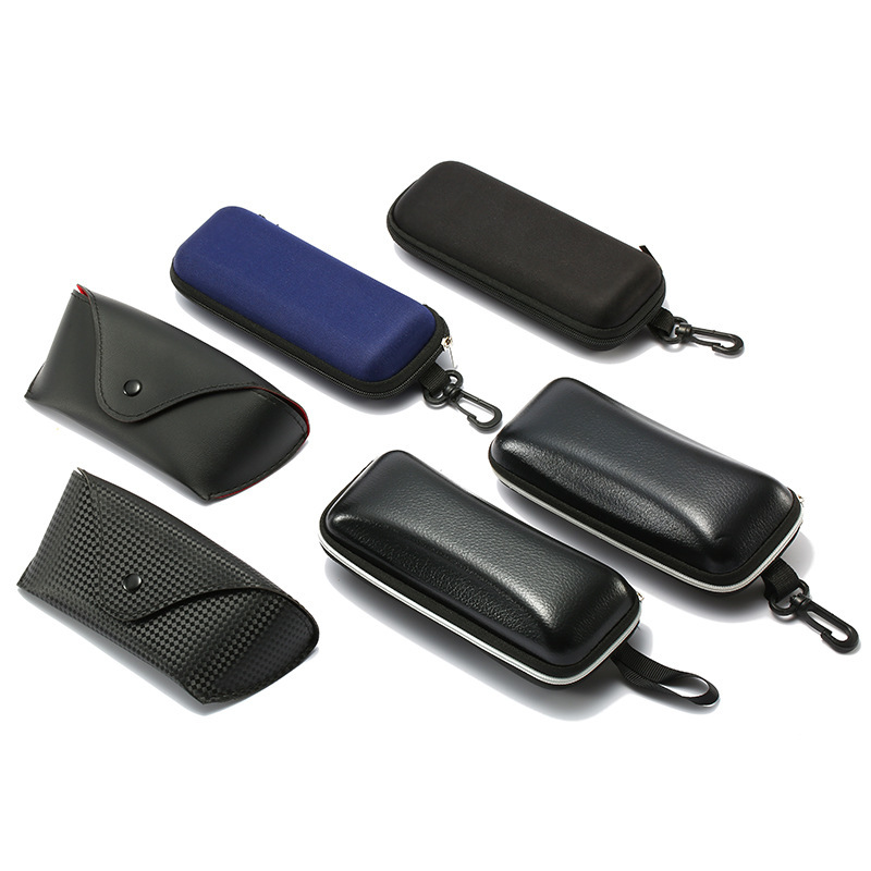 Fashion artificial glasses box black square anti-pressure glasses box button glasses box zipper box set