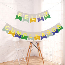 烫金鱼尾旗生日用品派对字母装饰串旗西班牙语生日快乐横幅批发