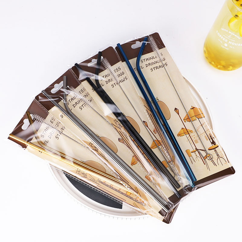 【Yigang】Factory Wholesale 304 Food-Grade Colorful Stainless Steel Straws, Cross-Border Exclusive Paper Card Straw Set