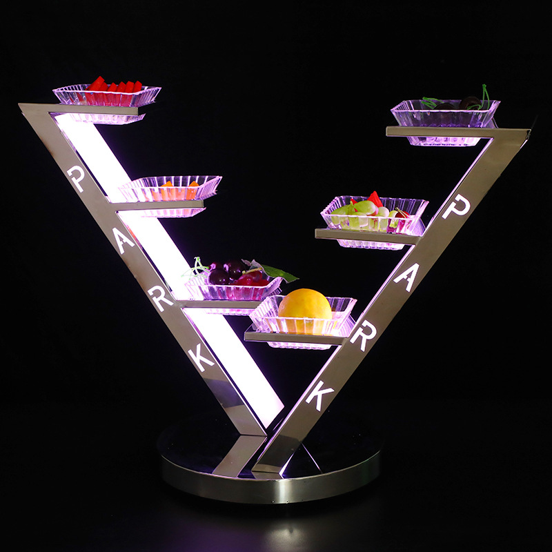Zuochang bar KTV plato de fruta luminosa merienda plato creativo merienda plato de fruta de acero inoxidable LED recargable