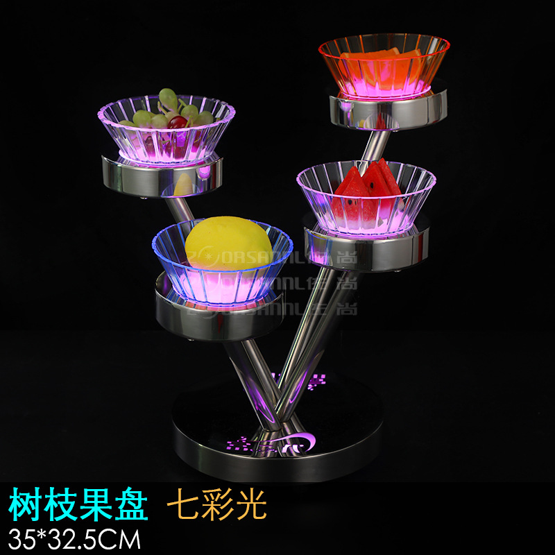 Zuochang bar KTV plato de fruta luminosa merienda plato creativo merienda plato de fruta de acero inoxidable LED recargable