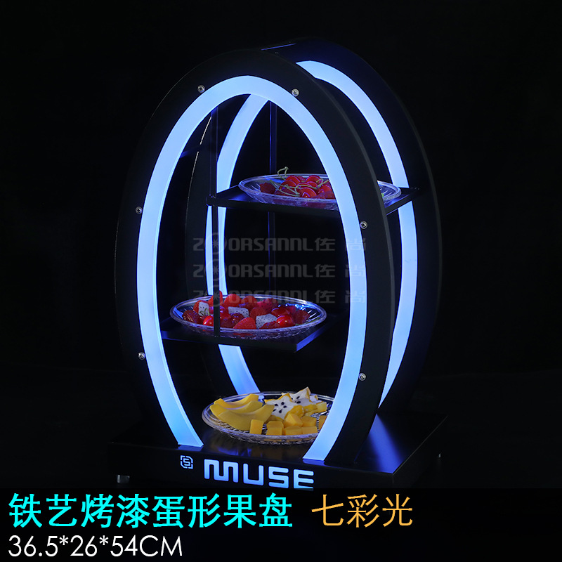 Zuochang bar KTV plato de fruta luminosa merienda plato creativo merienda plato de fruta de acero inoxidable LED recargable
