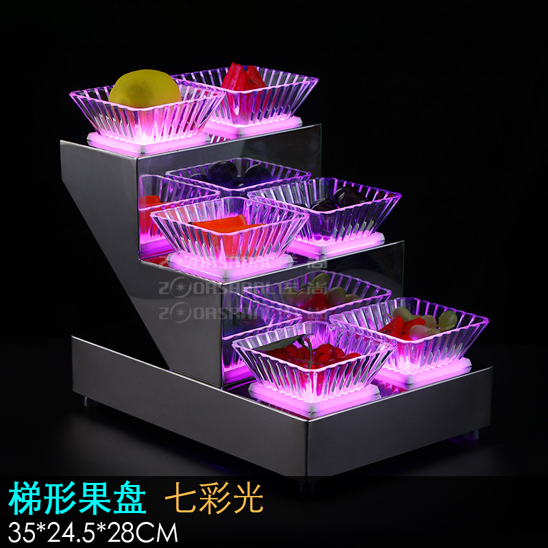 Zuochang bar KTV plato de fruta luminosa merienda plato creativo merienda plato de fruta de acero inoxidable LED recargable