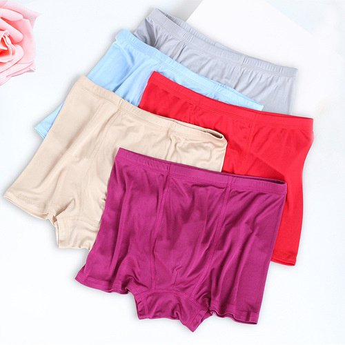 Factory direct sales men's solid color double-sided knitted underwear mulberry silk mid-rise boxer briefs comfortable and breathable shorts
