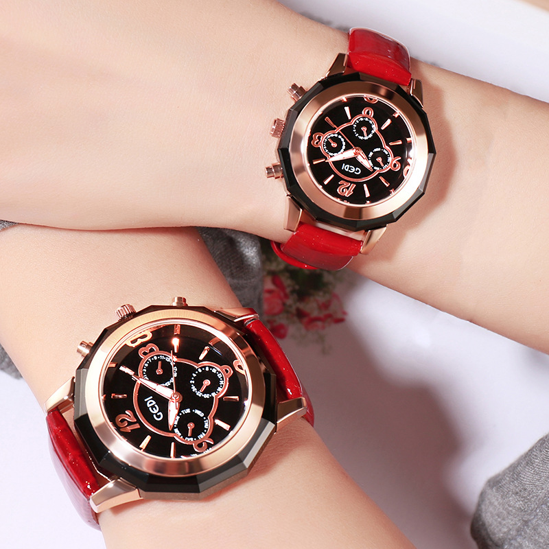 Small fragrant wind couple watch trembles fast hand live explosions British wind waterproof belt women's watch fashion a generation of hair