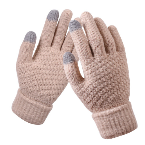 Touch screen gloves for women winter knitted plus velvet jacquard thickened non-slip warm fashion winter gloves manufacturer wholesale