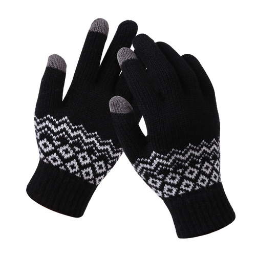 Foreign trade warm and cold-proof thickened adult jacquard gloves manufacturer women's winter knitted touch screen gloves cross-border wholesale