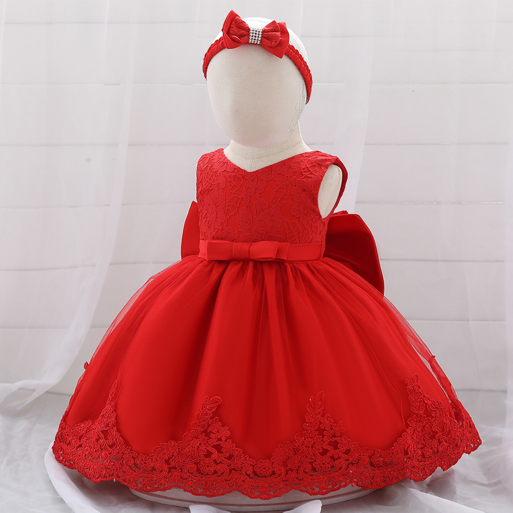 Amazon nueva princesa infantil vestido de los niños arco femenino costura lavado vestido 1-3Y vestido de encaje