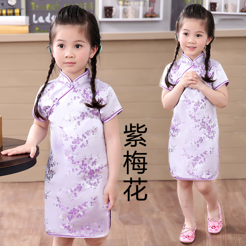 Girls' Qipao Summer Dress Chinese Style Traditional Outfit for Older Children Performance Dress Chinese Export Children's Qipao