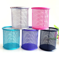 Korean style pen holder creative fashion metal round pen holder desktop storage colorful iron pen barrel office supplies stationery