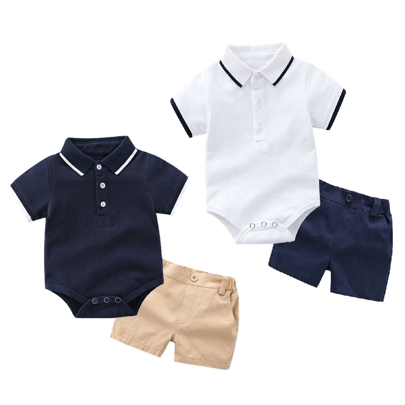 Boys' Summer Clothes Two-Color T-Shirt Polo Shirt Romper Set Cotton Short-Sleeve Shorts Two-Piece Set for Infants Boys' Summer Clothes Two-Color T-Shirt Polo Shirt Romper Set Cotton Short-Sleeve Shorts Two-Piece Set for Infants