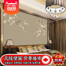 古典中式花鸟影视墙壁画主题酒店背景墙壁布古色古香欧式床头壁纸