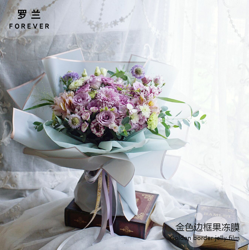 Roland New Golden frontera jalea película de la flor material de papel de embalaje impermeable de gama alta Flor de papel de embalaje ramo de flores tienda de flores