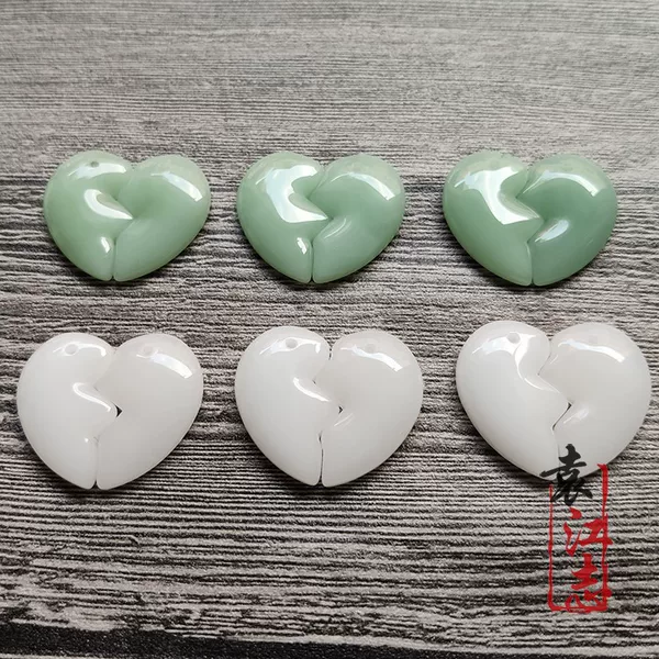 Hot-selling couple heart-matching pendant green jade White Jade love heart-shaped necklace colored glaze lettering jewelry accessories