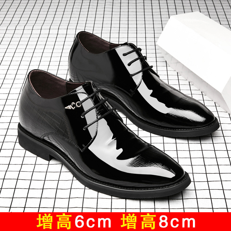 Inner height increasing leather shoes men's 8cm height increasing 6cm business men's leather shoes genuine leather patent leather pointed photo Knot Wedding Photo Shoes Inner height increasing leather shoes men's 8cm height increasing 6cm business men's leather shoes genuine leather patent leather pointed photo Knot Wedding Photo Shoes