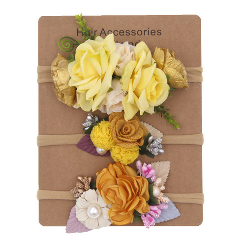 Fashionable soft children's headband Bohemian vacation children's artificial flower nylon high elastic hairband card set