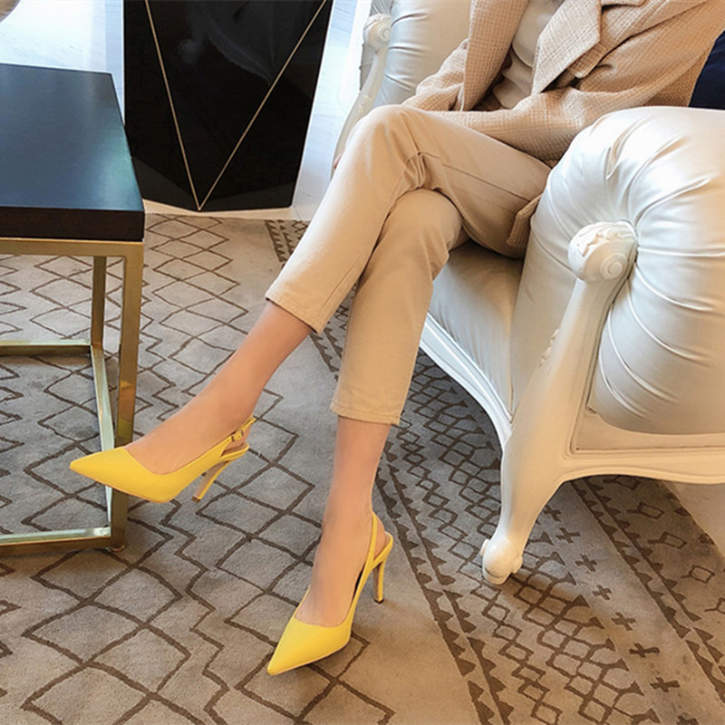 Women's High Heels Pointed Toe Open Back Slim Heel Single Buckle Girlish Sandals_voghion.com