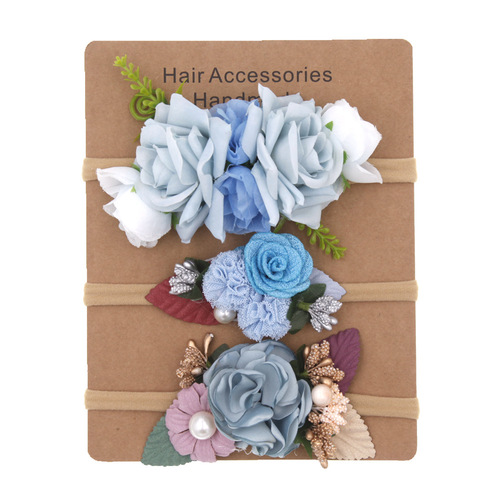 Fashionable soft children's headband Bohemian vacation children's artificial flower nylon high elastic hairband card set