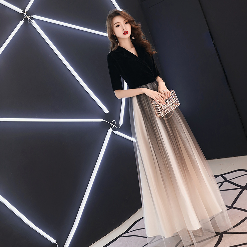 Vestido 2026, Nuevo Vestido de Noche Elegante de Invierno, Largo, con Cuello en V, para Banquete, Fiesta, Ajustado