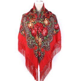 俄罗斯印花大方巾新疆民族风女旗袍披肩中老年秋冬季保暖外搭围巾