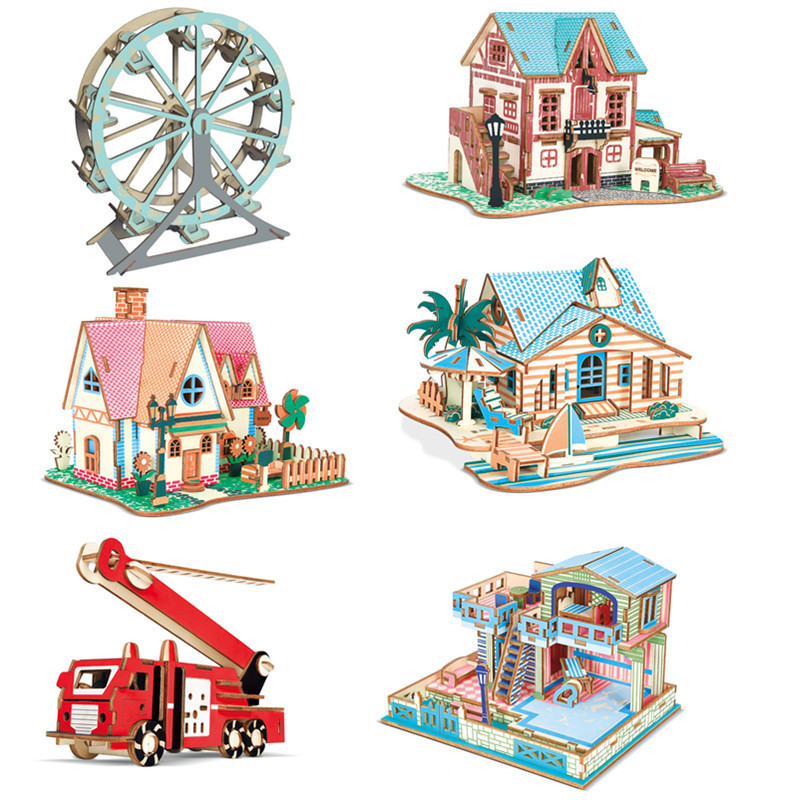 Wooden Puzzle 3D three-dimensional puzzle DIY model wooden building model puzzle laser cutting