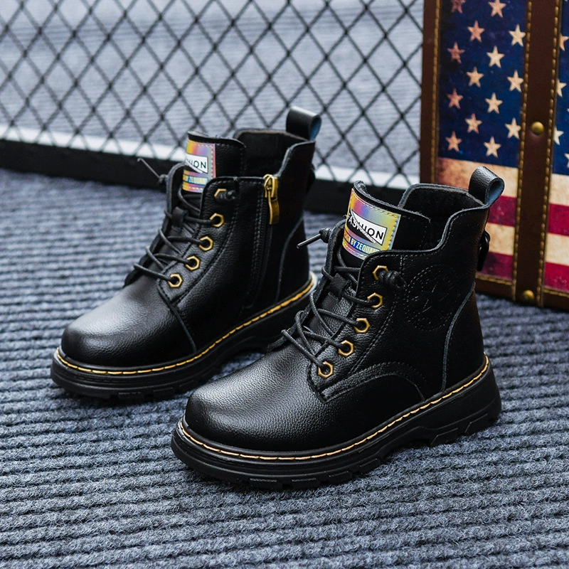 Детские ботинки Мартинсы для мальчиков, осень-зима 2025, новая модель, детские однотонные ботинки, британская кожа, корейская мода, хлопковые ботинки для девочек