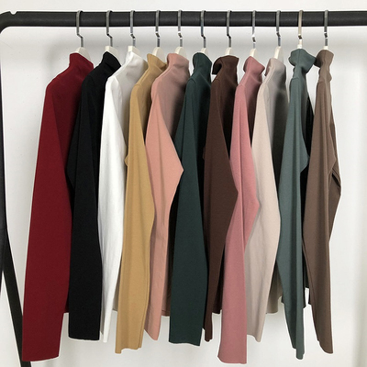2023 cuello alto camisa de fondo de las mujeres de otoño e invierno de color sólido de manga larga Camiseta de las mujeres nuevo estilo coreano slim fit adelgazante versátil top