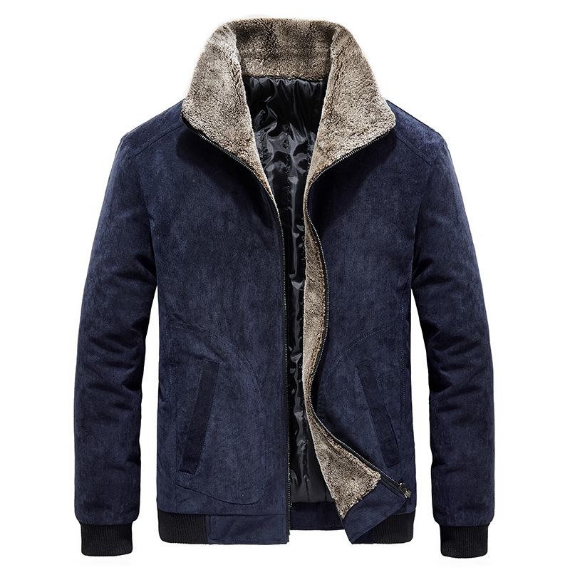 Cotton men's autumn and winter lapel plus velvet padded corduroy down cotton-padded jacket large size casual jacket men's factory direct sales Cotton men's autumn and winter lapel plus velvet padded corduroy down cotton-padded jacket large size casual jacket men's factory direct sales